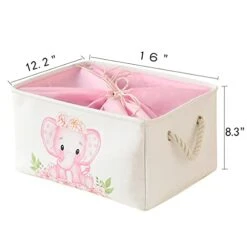 INough 2 Pack Laundry Baskets Pink Hamper Elephant Basket For Kids, Baby Laundry Basket,Large Collapsible Laundry Hamper With Handles Waterproof Round Linen Storage Basket For Toddler -Safavieh Furniture 316u0nsn2US