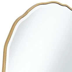 Noble Park Lissa Round Vanity Decorative Wall Mirror Modern Gold Waved Edge Wood Finish Frame Round Beveled Glass 31 1/2" Wide Decor For Bathroom Bedroom Living Room Home House Office Entryway