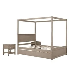 3-Piece Bedroom Set, Solid Wood Bedroom Set, Full Size Canopy Platform Bed With Trundle Bed And 2 Nightstands, Light Brown 14 3-Piece Bedroom Set, Solid Wood Bedroom Set, Full Size Canopy Platform Bed With Trundle Bed And 2 Nightstands, Light Brown -Safavieh Furniture 3171tRYWtkL