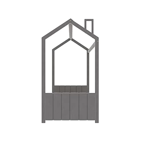 DEINPPA Twin Size Velvet Fabric Upholstered Tufted Headboard And Footboard, Kids House Bed Frame With Roof Design, For Kids Boys Girls-Gray 4 DEINPPA Twin Size Velvet Fabric Upholstered Tufted Headboard And Footboard, Kids House Bed Frame With Roof Design, For Kids Boys Girls-Gray - Image 4