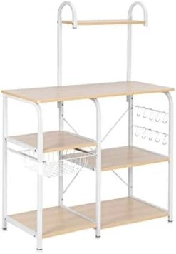 Tesmula Light Beige Kitchen Baker's Rack Utility Storage Shelf 35.5" Microwave Stand 4-Tier 3-Tier Shelf For Organizer Workstation With 10 Hooks For Household -Safavieh Furniture 317leKiP37L. AC