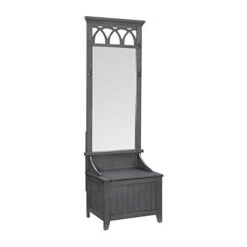 Powell Furniture Linon Elliana Wood And Mirror Entryway Hall Tree Bench In Gray