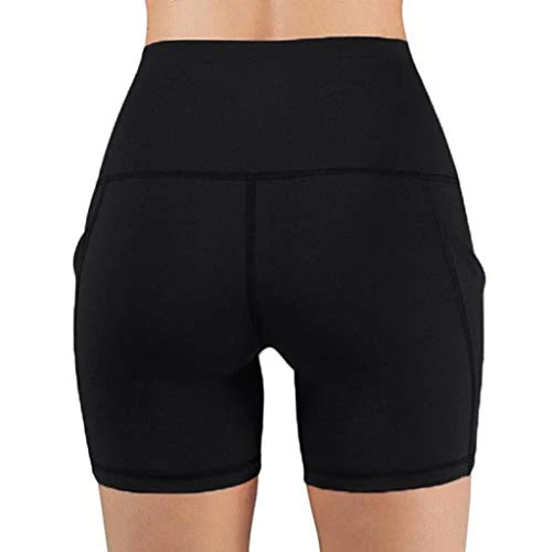 MatureGirl Hip Yoga Shorts Stretch Fitness Lady Pocket High-Waist Underpants Solid Running Yoga Pants Flower Bike Shorts (Black, S) 3 MatureGirl Hip Yoga Shorts Stretch Fitness Lady Pocket High-Waist Underpants Solid Running Yoga Pants Flower Bike Shorts (Black, S) - Image 3