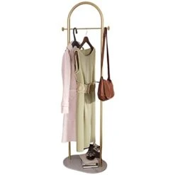 BIUYBGM Clothes Rack, Coat Rack Freestanding, Modern Coat Hanger Stand With White Glossy Slate Heavy Base Coat Stand, Clothing Rack For Jacket Hanger Stand(Gold)