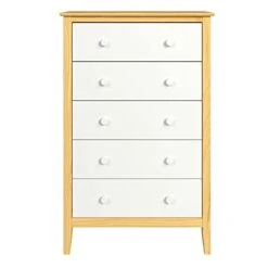 GENERIC Solid Wood Easy Pieces 5 Drawer Dresser Natural W/White Front White And Knobs Brown Traditional Pine Painted Includes Hardware