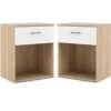 Home Square Contemporary 2 Piece Bedroom Set With 1 Drawer Wood Nightstand Set In Oak Structure And White