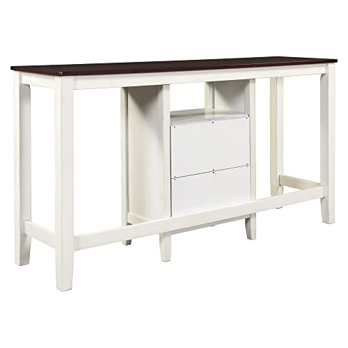 LZ LEISURE ZONE Dining Table Set For 2, Farmhouse Rustic 3-Piece Counter Height Set, Wood Dining Room Table Set With 2 Storage Drawers And 2 Stools For Small Places, White+Brown 5 LZ LEISURE ZONE Dining Table Set For 2, Farmhouse Rustic 3-Piece Counter Height Set, Wood Dining Room Table Set With 2 Storage Drawers And 2 Stools For Small Places, White+Brown - Image 5