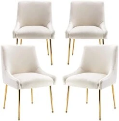 ZHENGHAO Velvet Dining Chairs Set Of 6, Modern Accent Kitchen Chairs With Gold Legs Upholstered Guest Chairs For Living Room/Kitchen/Restaurant, White -Safavieh Furniture 318d3YDaLWL. AC