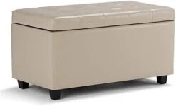 SIMPLIHOME Cosmopolitan 34 Inch Wide Rectangle Lift Top Storage Ottoman In Upholstered Stone Grey Tufted Faux Leather, Footrest Stool, Coffee Table For The Living Room, Bedroom And Kids Room -Safavieh Furniture 319HC lhyL. AC