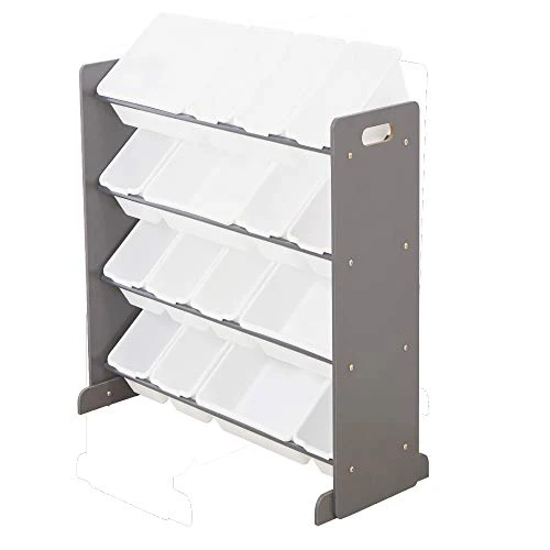 MengK Wooden Kids' Toy Storage Organizer With 16 Plastic Bins,X-Large, Gray/White 4 MengK Wooden Kids' Toy Storage Organizer With 16 Plastic Bins,X-Large, Gray/White - Image 4