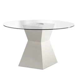 Furniture Of America Dorazio Contemporary Round Glass Top Dining Table In White