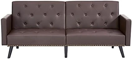 Naomi Home Jolene Tufted Split Back Futon, Mid Century Convertible Sofa Bed For Small Rooms, Faux Leather Couch, Perfect For Your Modern Living Room- Caramel, Faux Leather 11 Naomi Home Jolene Tufted Split Back Futon, Mid Century Convertible Sofa Bed For Small Rooms, Faux Leather Couch, Perfect For Your Modern Living Room- Caramel, Faux Leather - Image 11