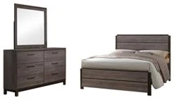 - Exeter Antique Grey Finish Wood Queen Size Bed Bedroom Set. Bed, Dresser & Mirror