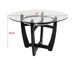 BAXMUY Dining Room Table, 48” Clear Tempered Glass Round Dining Table, With Solid Wood Base Dining Table, 31" High Modern Round Kitchen Table -Safavieh Furniture 31Axk1D825L
