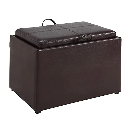 Convenience Concepts Designs4Comfort Accent Storage Ottoman With Reversible Tray, Espresso Faux Leather 22.75 X 15.75 X 16 1 Convenience Concepts Designs4Comfort Accent Storage Ottoman With Reversible Tray, Espresso Faux Leather 22.75 X 15.75 X 16