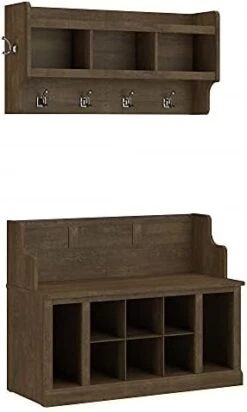 Bush Furniture Woodland Entryway Bench With Shelves And Wall Mounted Coat Rack, 40W, Cape Cod Gray -Safavieh Furniture 31BrAweu8vL. AC