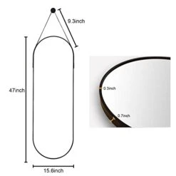HARRITPURE 16"x48" Oval Hanging Mirror With Leather Strap Full Length Mirror Aluminum Frame Wall-Mounted Hanging Mirrors For Bathroom Vanity Living Room Bedroom Entryway Decor -Safavieh Furniture 31ByzrJkbzL
