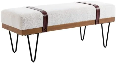 HEAH-YO Modern Indoor Bench, 18” Seat Height Entryway Bench With PU Leather Strap And Metal Legs, Linen Footstool And Ottoman For Living Room Bedroom, Gray 14 HEAH-YO Modern Indoor Bench, 18” Seat Height Entryway Bench With PU Leather Strap And Metal Legs, Linen Footstool And Ottoman For Living Room Bedroom, Gray - Image 14