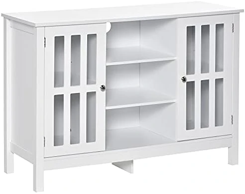 HOMCOM Sideboard, Buffet Cabinet, Coffee Bar Cabinet, Kitchen Cabinet With Storage Shelves, Slatted Framed Doors And Cable Management For Living Room, Gray 8 HOMCOM Sideboard, Buffet Cabinet, Coffee Bar Cabinet, Kitchen Cabinet With Storage Shelves, Slatted Framed Doors And Cable Management For Living Room, Gray - Image 8