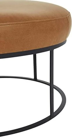 Amazon Brand – Rivet Revere Round Leather Iron-Framed Ottoman, 30.3"W, Cognac -Safavieh Furniture 31CqY6aXjXL