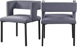 Meridian Furniture Caleb Collection Modern | Contemporary Upholstered Dining Chair With Unique Squared Back And Sturdy Iron Legs, Set Of 2, 23" W X 21" D X 30" H, Black Velvet, Matte Black -Safavieh Furniture 31D8N2XYroL. AC