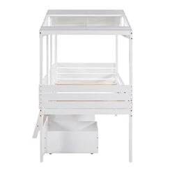MeraxTwin Size Low Loft For Kids Wood House Bed With Drawer,Two Front Windows And Roof For Kids Teens, White -Safavieh Furniture 31DJamhPFOL