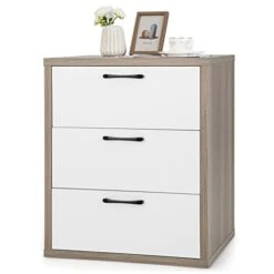 3-Drawer Dresser, Modern Chest Of Drawers, Floor Wooden Storage Organizer With 3 Pull-Out Drawers, Freestanding Utility Storage Cabinet For Living Room, Bedroom, Entryway, Study, Grey & White