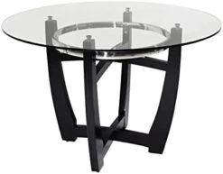 BAXMUY Dining Room Table, 48” Clear Tempered Glass Round Dining Table, With Solid Wood Base Dining Table, 31" High Modern Round Kitchen Table -Safavieh Furniture 31DS63xLY L. AC