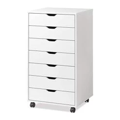 DEVAISE 7-Drawer Chest, Wood Storage Dresser Cabinet With Wheels, White