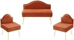 Homtique Velvet Loveseat & Accent Chair 3 Piece Set, Modern Upholstered Living Room Furniture Set, Armless Loveseat Settee With Gold Metal Legs, For Small Space, Bedroom, Apartment, Orange 27 Homtique Velvet Loveseat & Accent Chair 3 Piece Set, Modern Upholstered Living Room Furniture Set, Armless Loveseat Settee With Gold Metal Legs, For Small Space, Bedroom, Apartment, Orange -Safavieh Furniture 31ENu4 SDXL. AC