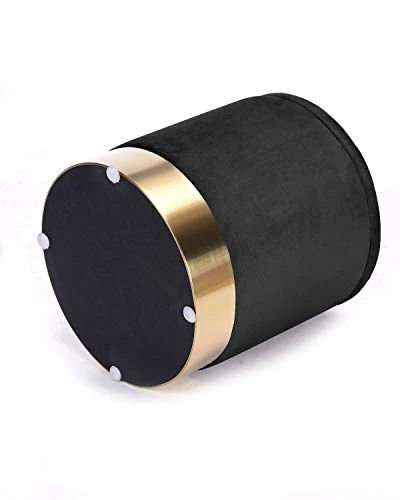 DEERUN Round Velvet Storage Ottoman Foot Rest Stool/Upholstered Footstool With Gold Plating Base,Pack Of 2 (Black) 3 DEERUN Round Velvet Storage Ottoman Foot Rest Stool/Upholstered Footstool With Gold Plating Base,Pack Of 2 (Black) - Image 3
