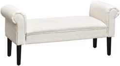 HOMCOM 52" End Of Bed Bench, Linen Upholstered Ottoman Bench, Bedroom Entryway Bench With Armrests, Light Grey -Safavieh Furniture 31EfjbOhMHL. AC