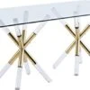 Meridian Furniture Mercury Collection Modern | Contemporary Tempered Glass Top Dining Table With Acrylic And Gold Durable Metal Base, Rectangular