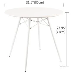 Round Dining Table Dia 31.5" Wood Top Metal Legs Simple Modern Leisure Table For Kitchen Dining Room Cafe Office Conference Coffee Room 2 To 4 People, White