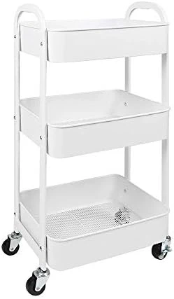 3-Tier Rolling Utility Cart With Caster Wheels,Easy Assembly, For Kitchen, Bathroom (White) 5 3-Tier Rolling Utility Cart With Caster Wheels,Easy Assembly, For Kitchen, Bathroom (White) - Image 5