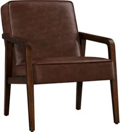 Yaheetech PU Leather Accent Chair, Mid-Century Modern Barrel Chair With Wooden Frame And Soft Thick Padded For Living Room Bedroom Home Office, Set Of 2, Dark Brown -Safavieh Furniture 31F6hZLT5bL. AC