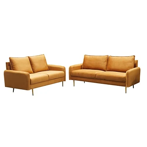 INSTORY Velvet Sofa Set Modern Sofa & Loveseat Set 2 Piece Tufted Couch Set With Metal Legs For Living Room, Office, Bedroom - Ginger 1 INSTORY Velvet Sofa Set Modern Sofa & Loveseat Set 2 Piece Tufted Couch Set With Metal Legs For Living Room, Office, Bedroom - Ginger
