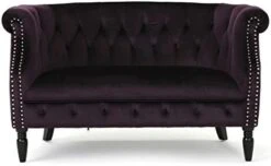 GDFStudio Melaina Tufted Chesterfield Velvet Loveseat With Scrolled Arms, BlackBerry And Dark Brown -Safavieh Furniture 31GHODihvVL. AC