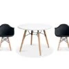 2xhome - Kids Size Plastic Toddler Armchairs With Natural Wooden Dowel Legs And White Round Table, Black (3 Piece Set)
