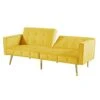 GENERIC Modern Loveseat Sofa Bed Velvet Upholstered Converts Folding Futon Yellow Casual Lake House Solid Manual Recline