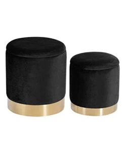 DEERUN Round Velvet Storage Ottoman Foot Rest Stool/Upholstered Footstool With Gold Plating Base,Pack Of 2 (Black) 11 DEERUN Round Velvet Storage Ottoman Foot Rest Stool/Upholstered Footstool With Gold Plating Base,Pack Of 2 (Black) -Safavieh Furniture 31GoBwNYHFL