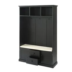 JIVOIT 3-in-1 Design Hall Tree With 3 Hooks, 70.9'' H Wooden Coat Hanger With 2-Drawers/2-Doors/3-Open Cubbies, Entryway Bench, Storage Bench, Entrance Hallway Living Room (Black-05) -Safavieh Furniture 31HHm1edTvL
