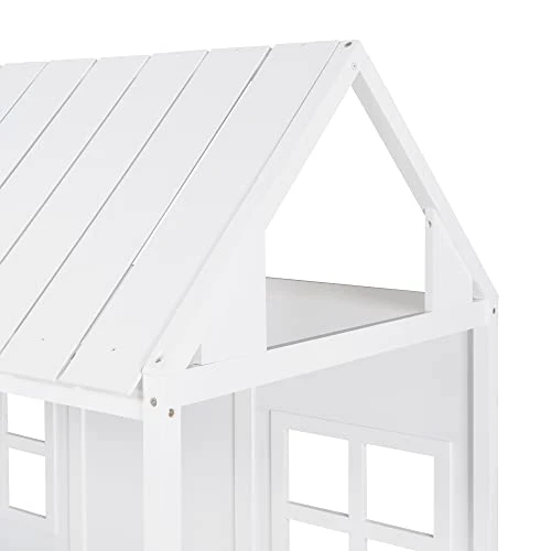 House Bed With Trundle, Twin House Bed For Kids, Wooden Platform Bed Frame With Headboard And Roof, For Girls Boys (Twin Size, White) 4 House Bed With Trundle, Twin House Bed For Kids, Wooden Platform Bed Frame With Headboard And Roof, For Girls Boys (Twin Size, White) - Image 4