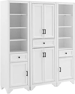 Crosley Furniture KF33006WH Tara 3-Piece Pantry Set With Pantry And 2 Linen Cabinets, Distressed White