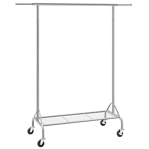 SONGMICS Heavy Duty Metal Clothes Rail With Shoes Shelf, Maximum Load Of 50 Kg, One Rod, Silver 1 SONGMICS Heavy Duty Metal Clothes Rail With Shoes Shelf, Maximum Load Of 50 Kg, One Rod, Silver