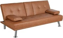 Yaheetech Modern Faux Leather Futon Set Convertible Recliner Sleeper Fold Up & Down Loveseat Reversible Daybed Guest Bed, 3 Angles Adjustable, 2 Cup-Holders, Up To 772 Lbs, White -Safavieh Furniture 31HmvDM StL. AC