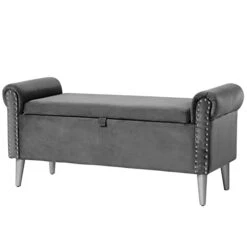 Doublewin 47-inch Long Storage Bench Bedroom End Of Bed Storage Ottoman Bench Velvet Tufted Upholstered Rolled Arm Window Bench With Storage Nailhead Entryway Bench For Living Room Bedroom,Grey -Safavieh Furniture 31I2JoB3IvL
