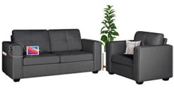 TYBOATLE Modern Living Room Sectional Sofa Sets 2 Piece, 65” W Tufted Mid-Century Loveseat Couch W/ 2 USB Charging Ports And Comfy Accent Arm Chairs For Small Space, Apartment, Office (Dark Grey)