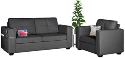 TYBOATLE Modern Living Room Sectional Sofa Sets 2 Piece, 65” W Tufted Mid-Century Loveseat Couch W/ 2 USB Charging Ports And Comfy Accent Arm Chairs For Small Space, Apartment, Office (Dark Grey) -Safavieh Furniture 31I6cd44FBL. AC