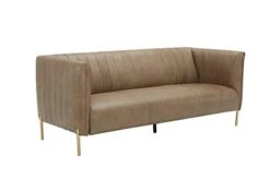 Amazon Brand – Rivet Frederick Mid-Century Channel Tufted Leather Sofa Couch, 77.5"W, Taupe